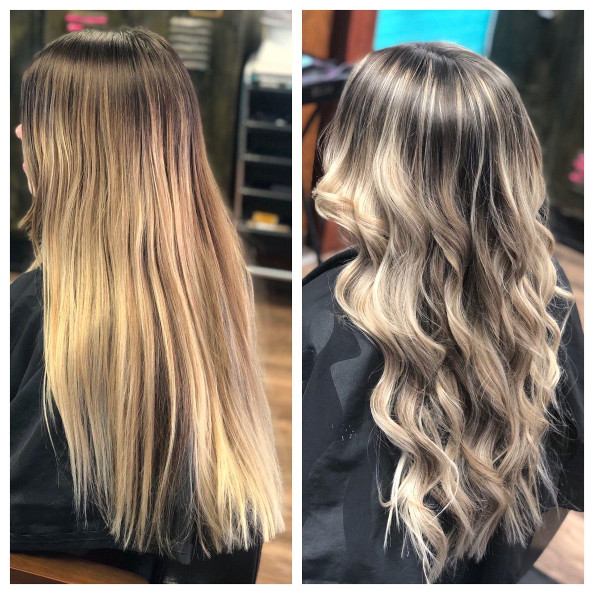 Avant après balayage blond beige