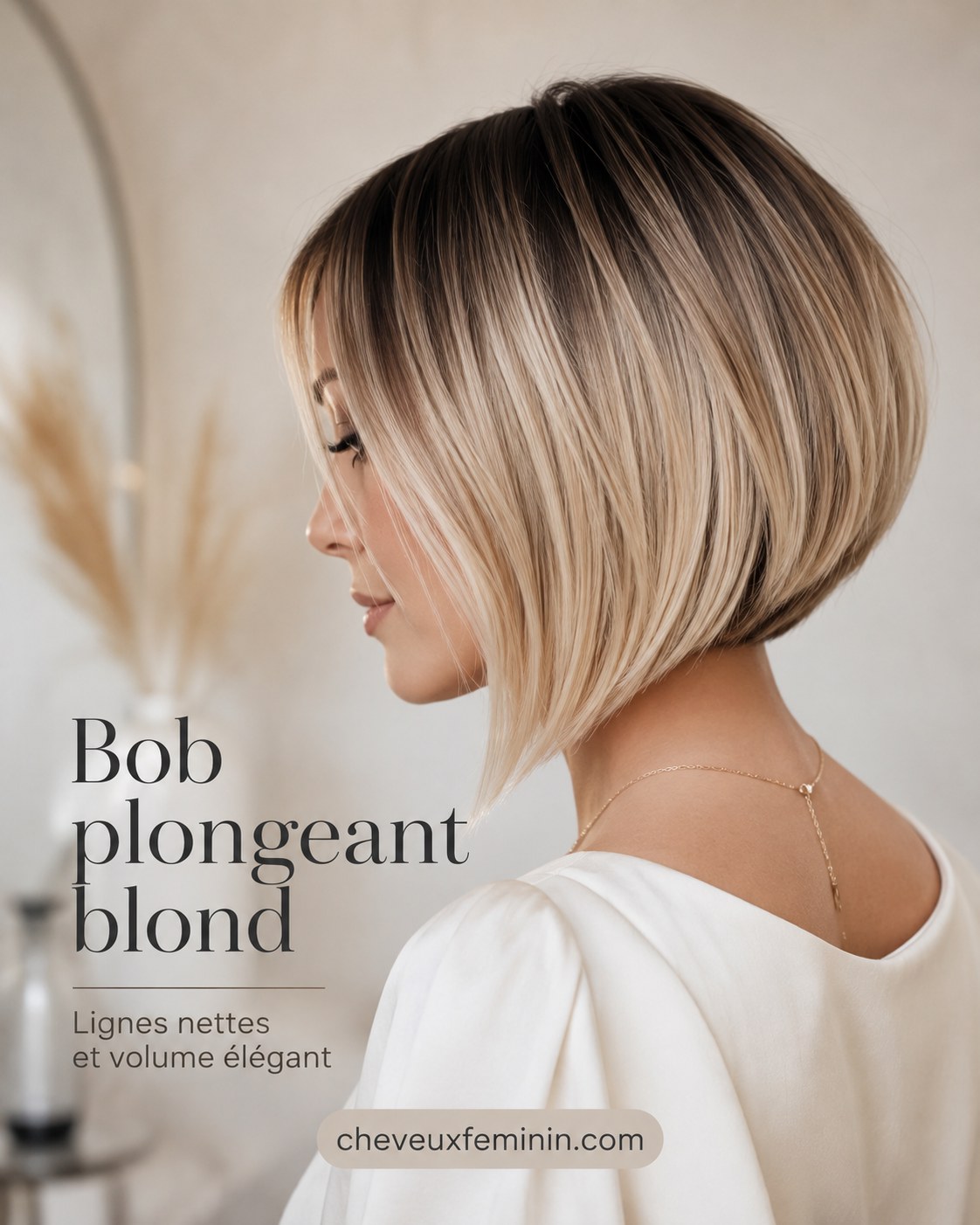 Bob plongeant blond aux lignes nettes, dégradé harmonieux et volume élégant sur cheveux raides