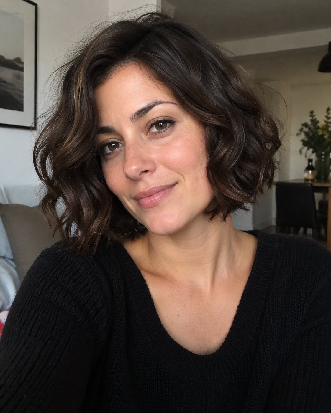 Carré wavy brun élégant