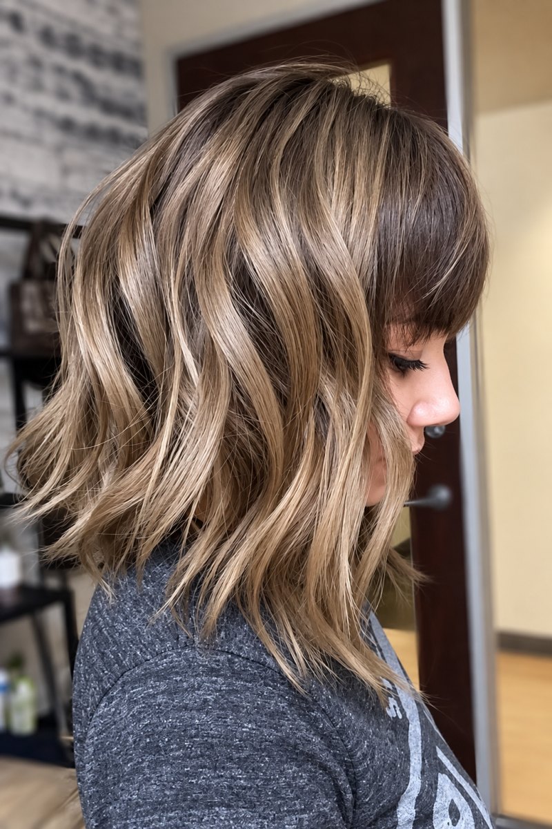 Carré plongeant long cheveux ondulés