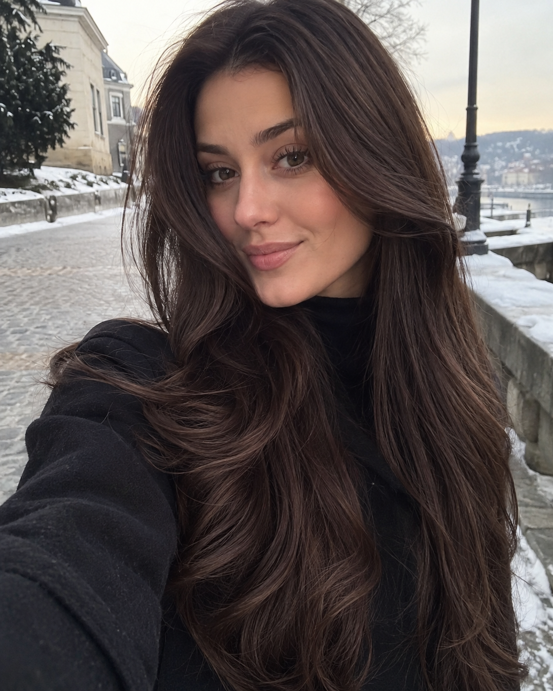 Longs cheveux châtain foncé
