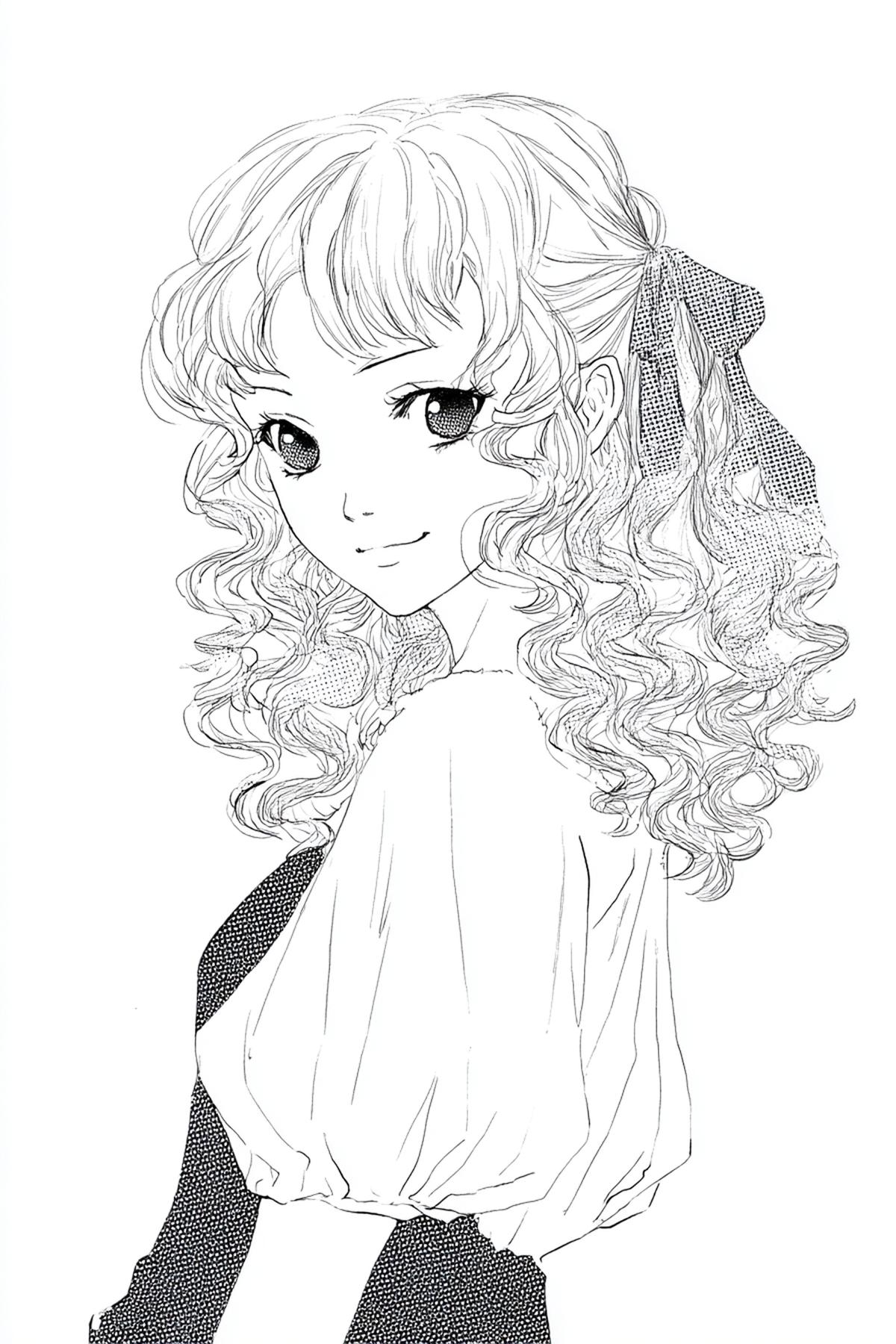 12. Héroïne à boucles brillantes et reflets en ruban pour for cheveux bouclés dessin manga ideas