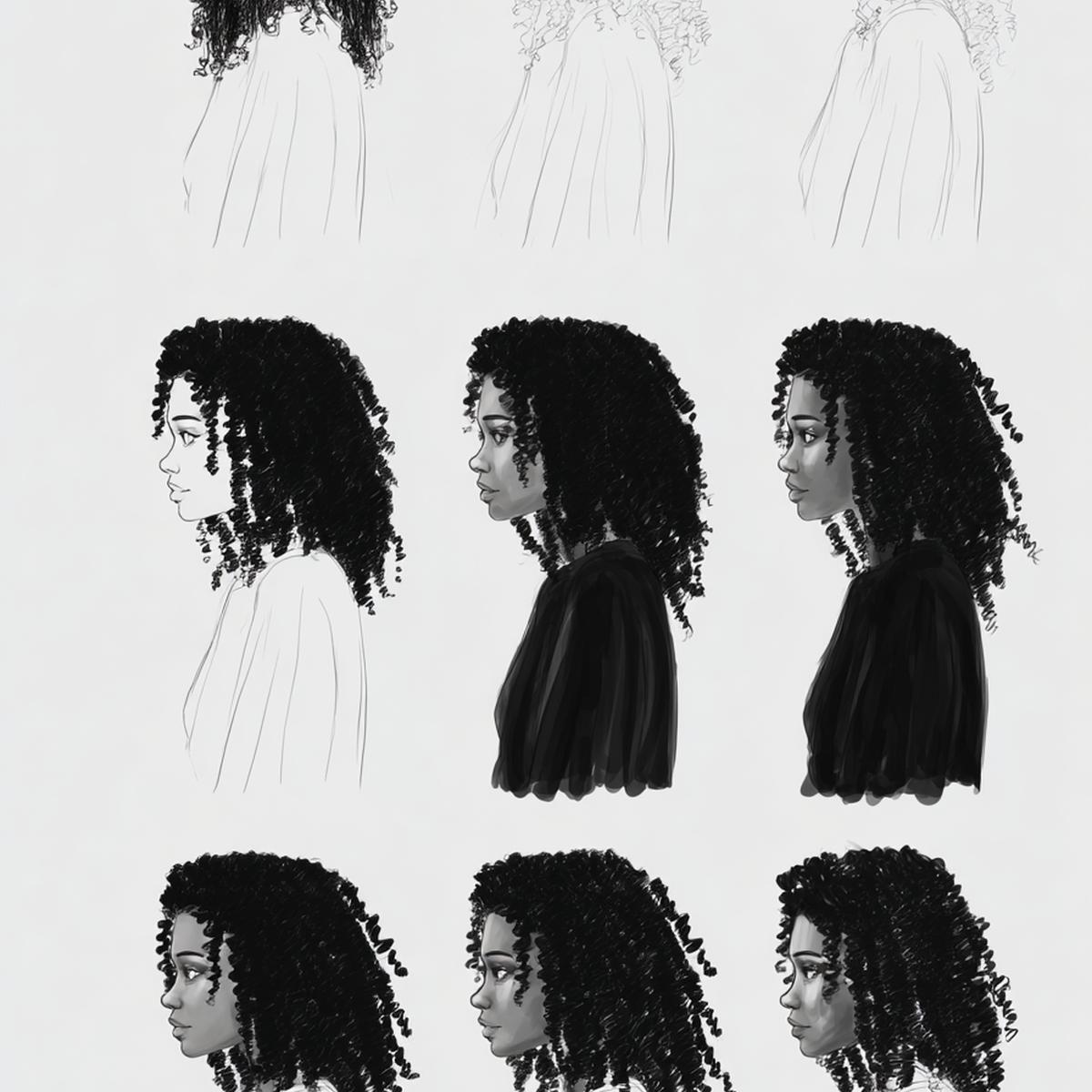 17. Ombres portées sous les mèches pour for cheveux bouclés dessin tuto ideas