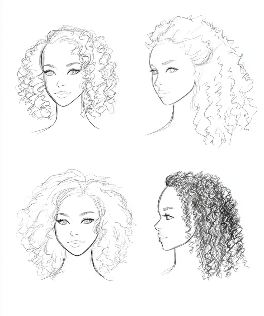21. Boucles en quatre traits et volume immédiat pour for cheveux bouclés dessin facile ideas