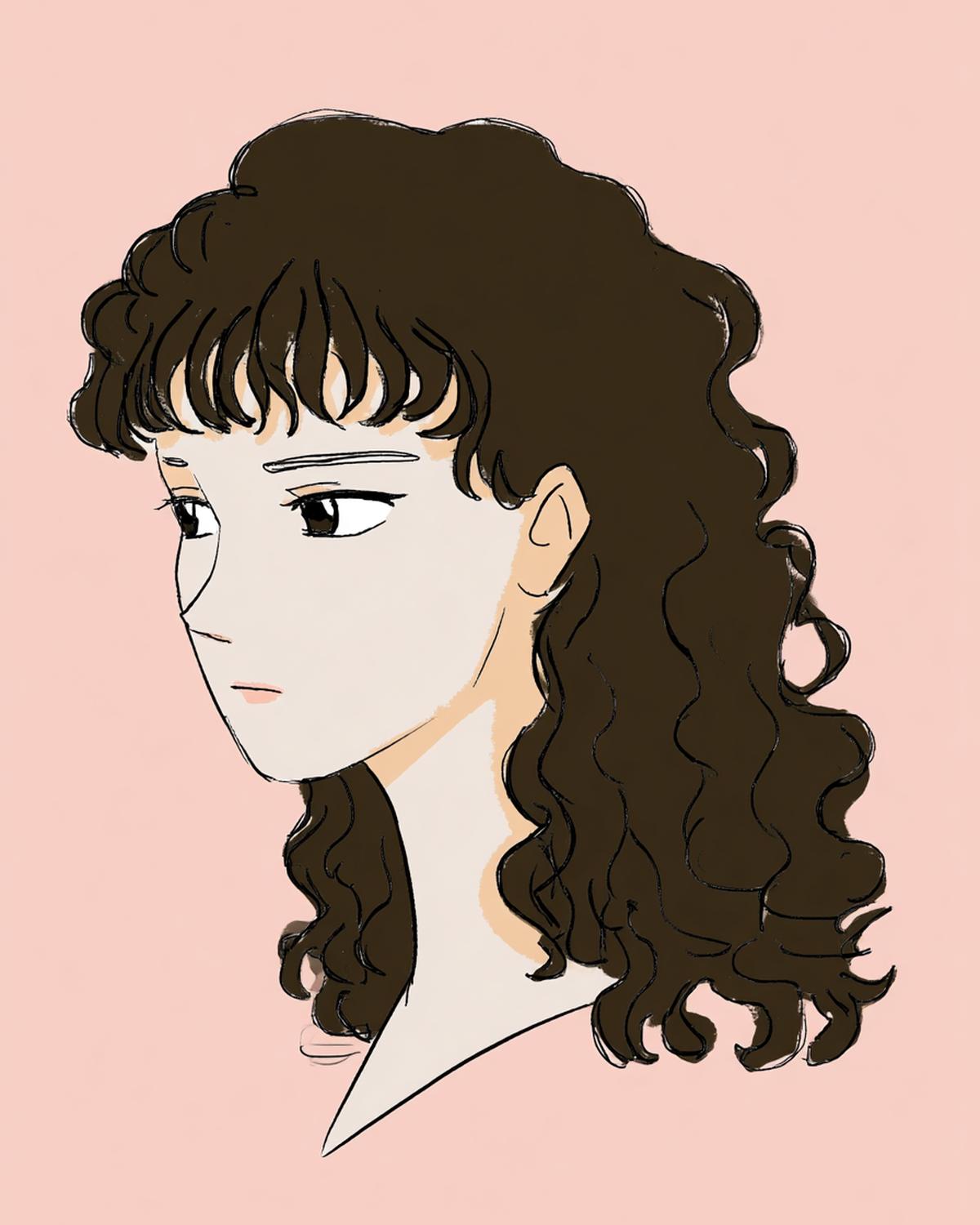 22. Coiffure bouclée en demi-cercle et frange simple pour for cheveux bouclés dessin facile ideas