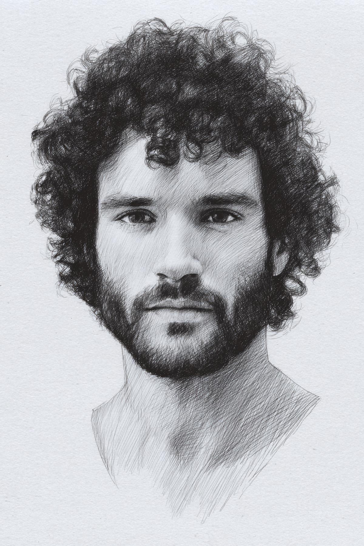 9. Barbe courte et boucles denses en portrait pour for cheveux bouclés dessin homme ideas