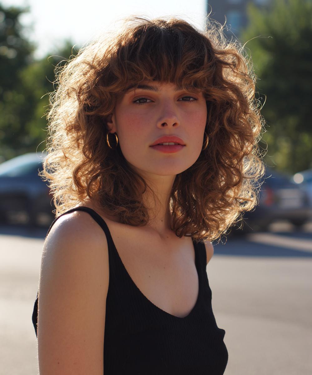 11. Brushing partiel pour Cheveux bouclés frange lisse et longueurs bouclées