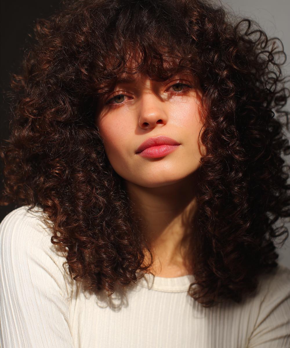 14. Frange lisse sur cheveux très bouclés pour Cheveux bouclés frange lisse contrastée