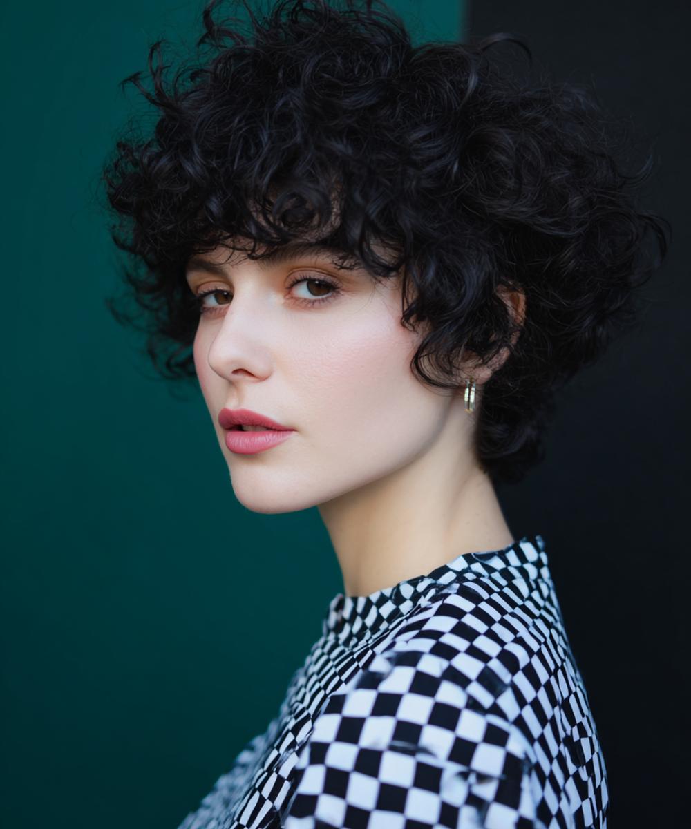 17. Pixie bouclé structuré avec Cheveux bouclés frange courte et nuque nette