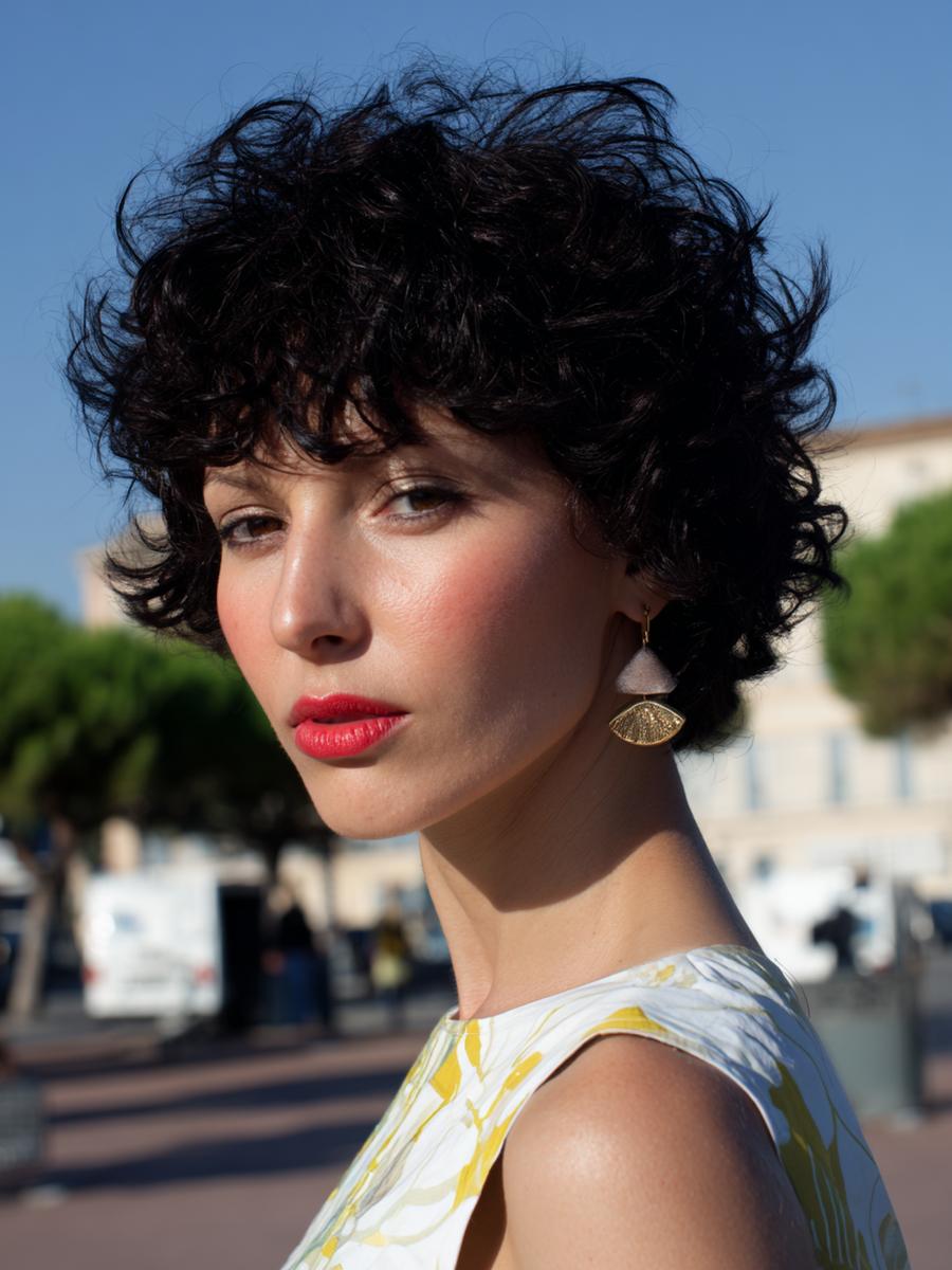 18. Carré court plein pour Cheveux bouclés frange courte et silhouette graphique