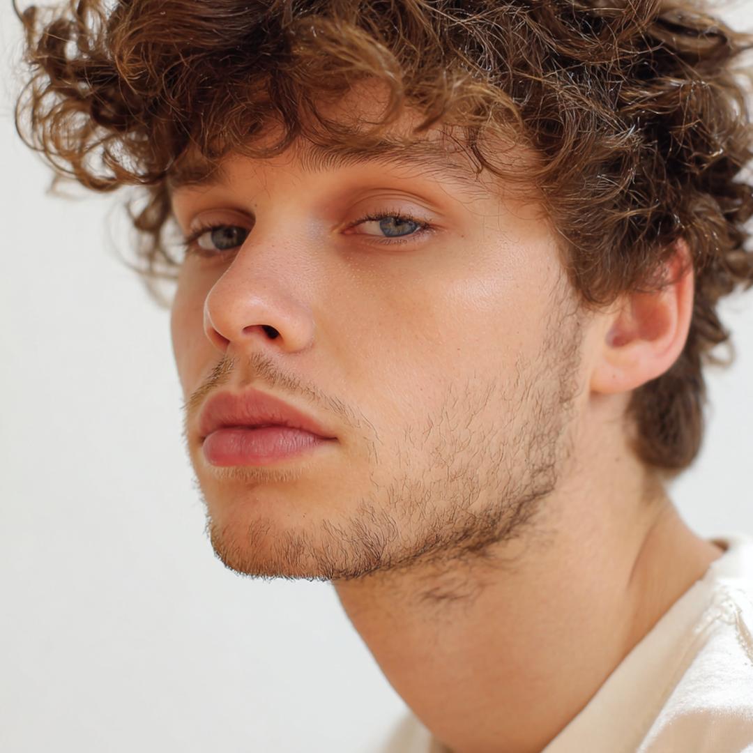 22. Look « messy contrôlé » pour Cheveux bouclés frange homme et texture mate