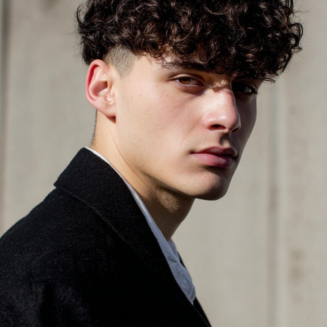 25. Undercut bouclé avec Cheveux bouclés frange homme et contraste marqué