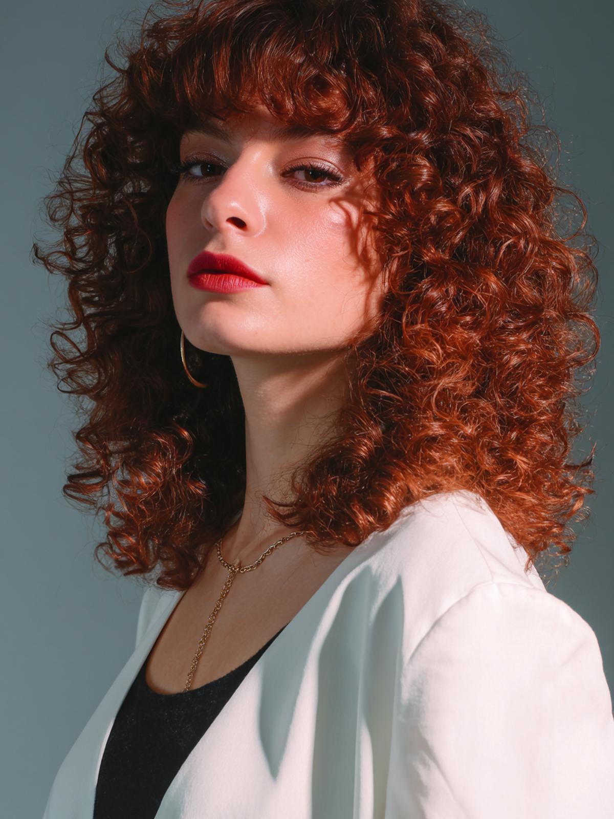 7. Dégradé en cascade sur mi-long pour Cheveux boucles frange et mouvement vertical