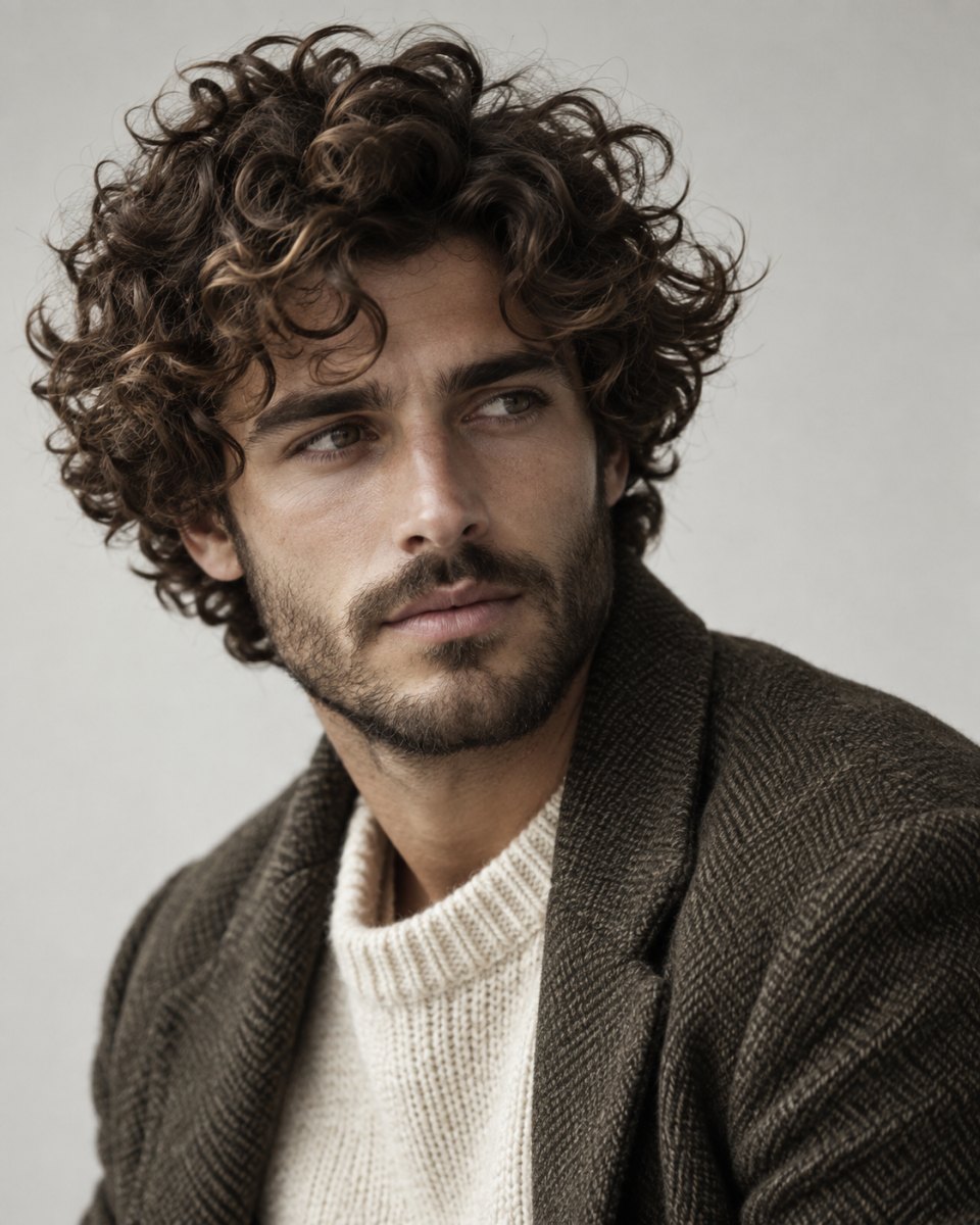 Homme avec volume naturel de boucles