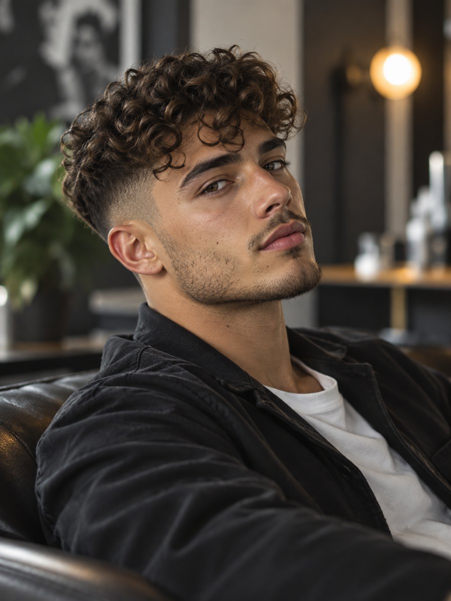 Homme bouclé visage ovale coiffure