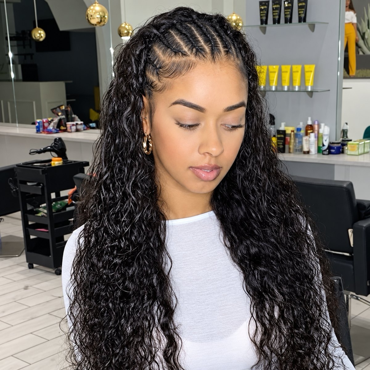Cheveux bouclés longs avec tresses