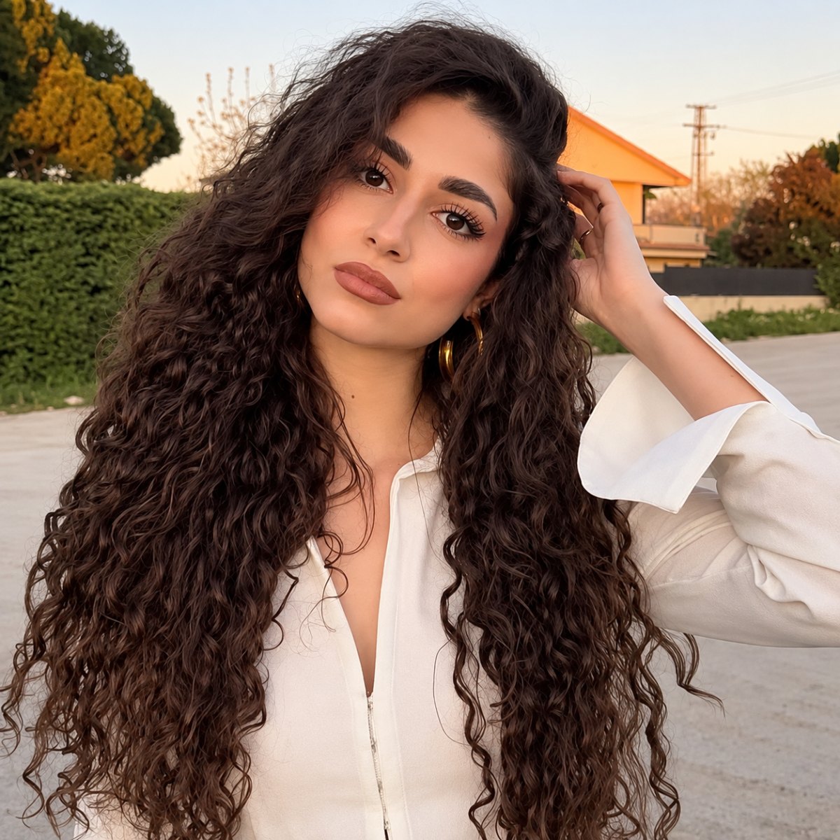 Femme aux longs cheveux bouclés naturels