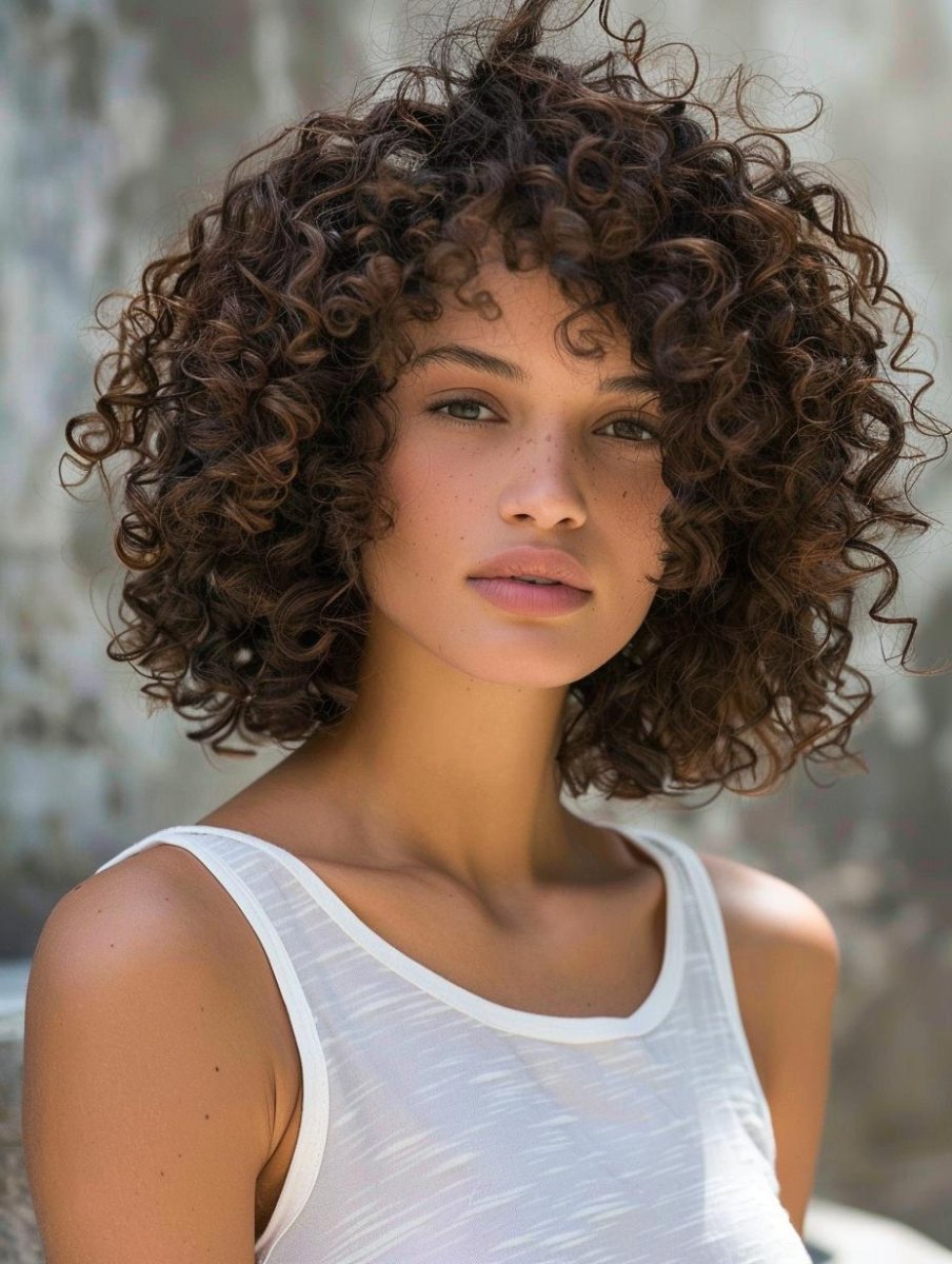 Cheveux bouclés mi longs naturels volumineux