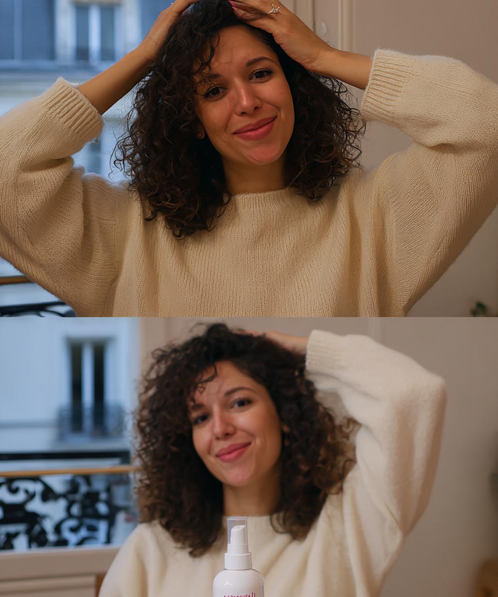 11. Application des produits : comment avoir des cheveux boucles naturellement avec méthode “praying hands” et scrunch