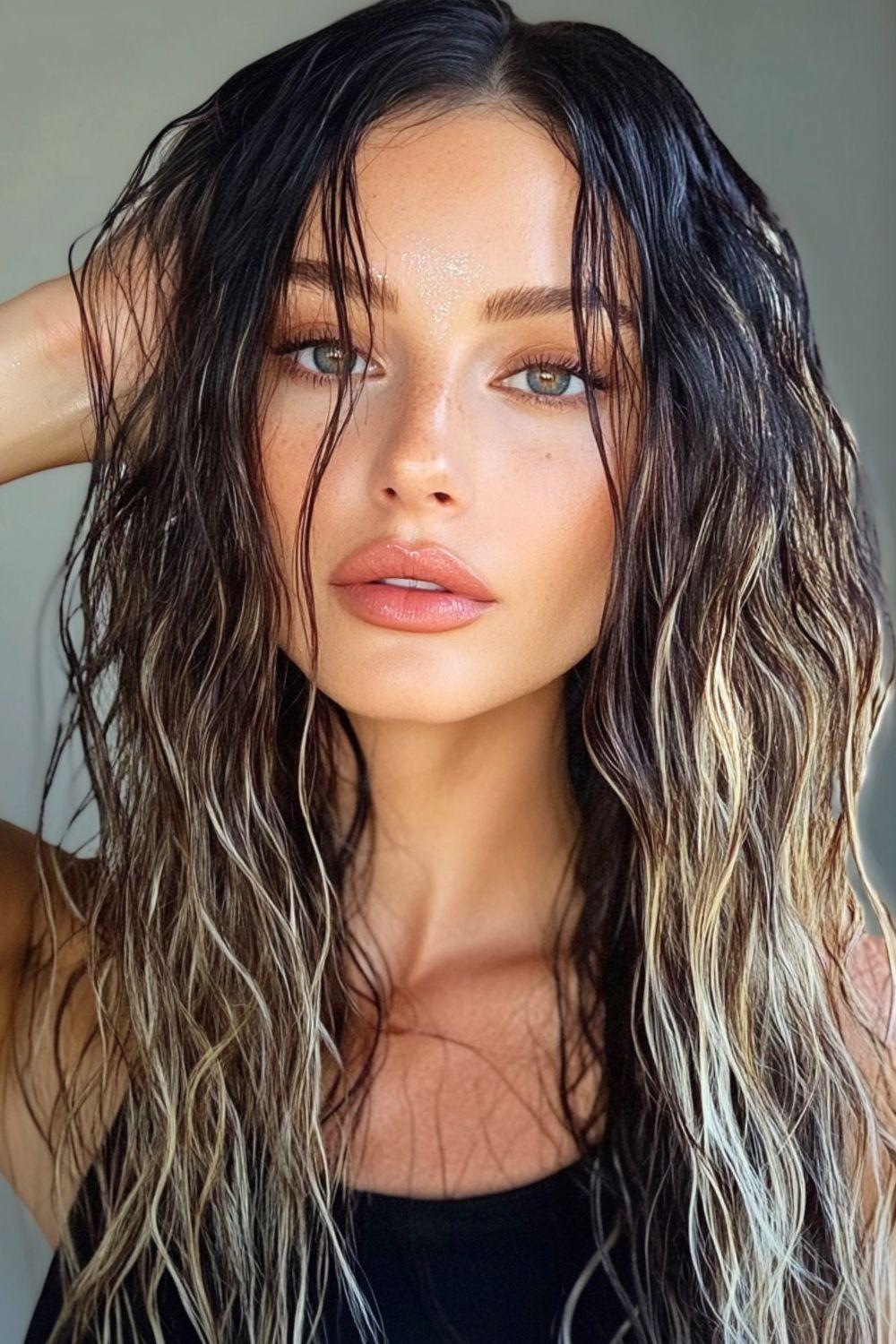 Ondulations cheveux mouillés effet plage naturel