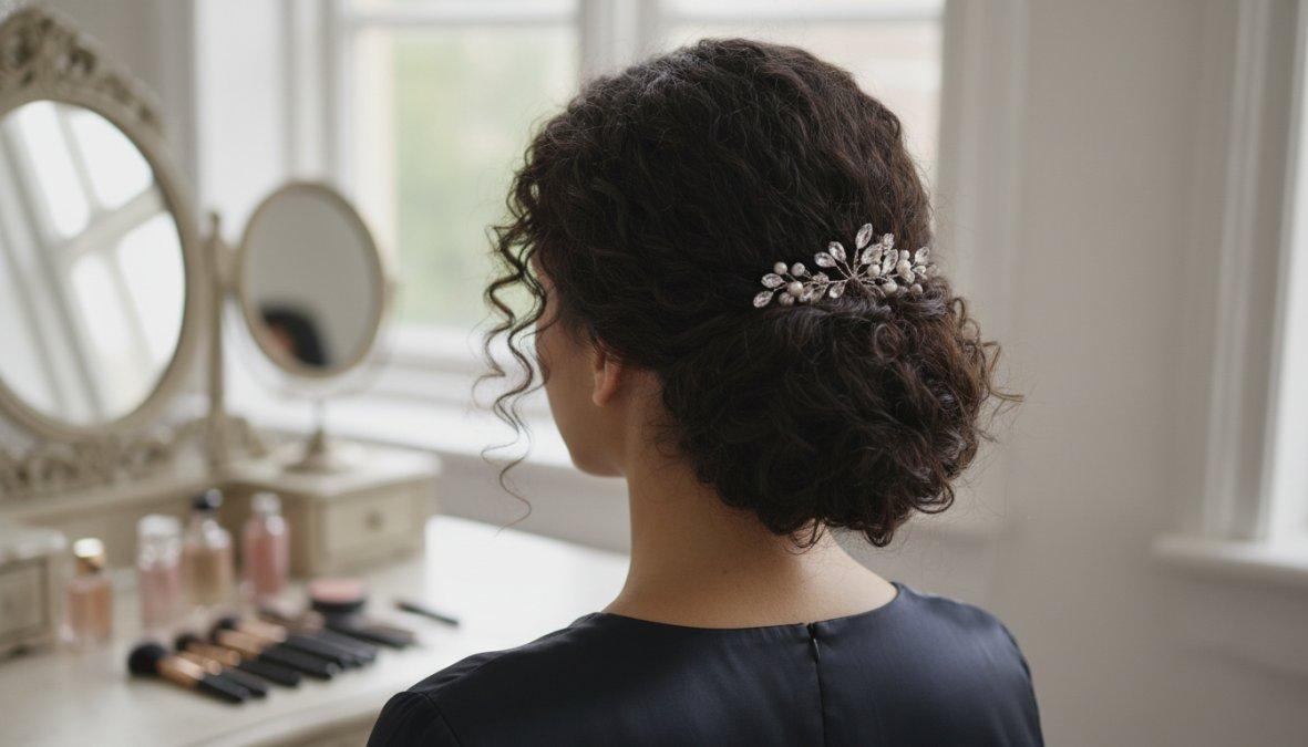 Chignon bas flou élégant cheveux bouclés