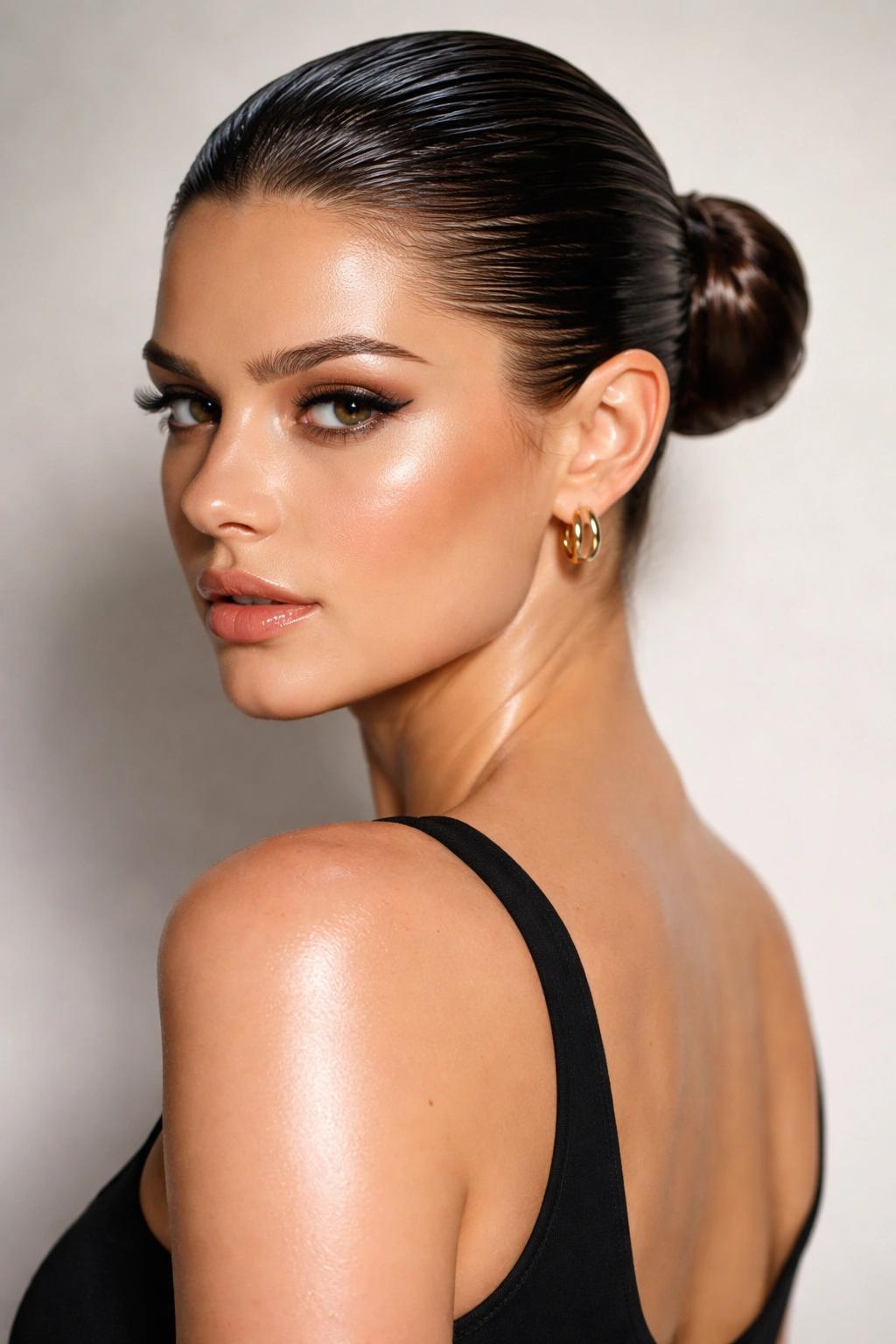 Chignon femme effet mouillé sophistiqué