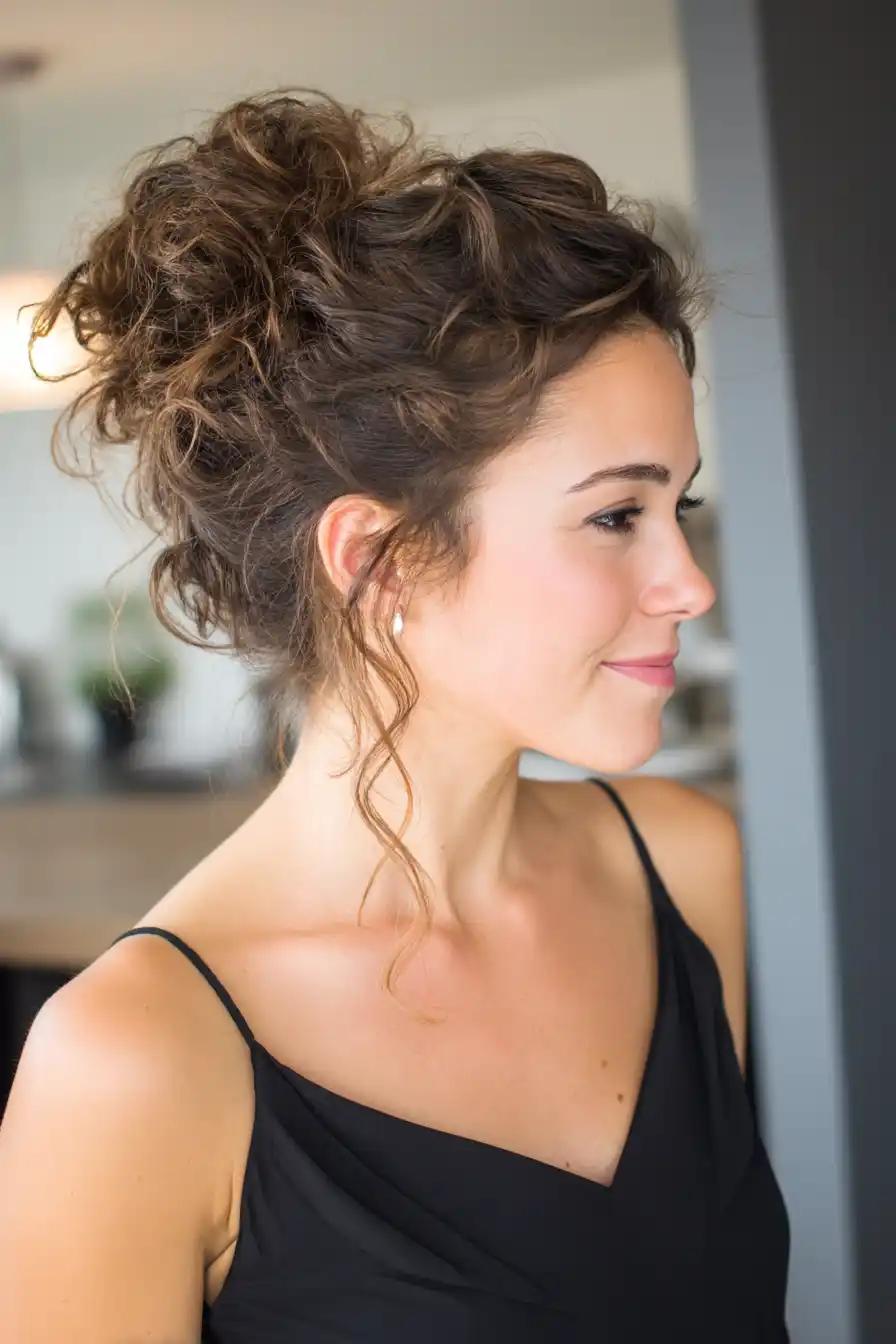 Chignon messy cheveux bouclés : 8 idées élégantes