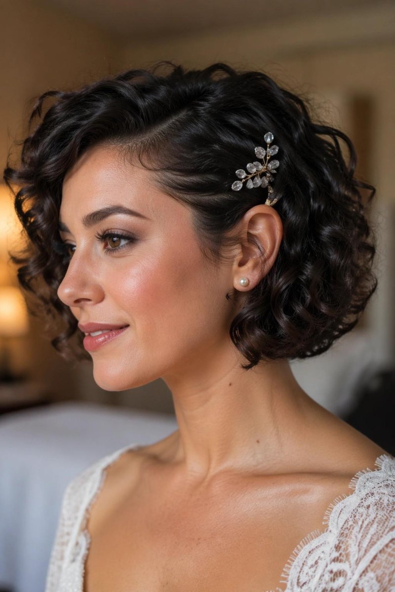 Mariage cheveux bouclés courts