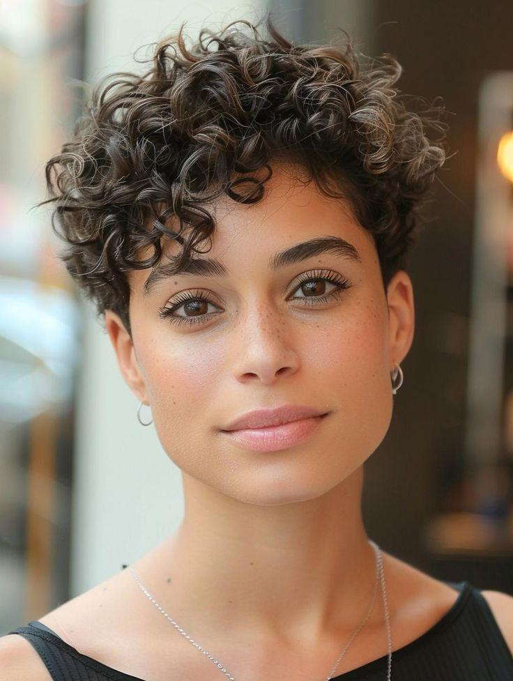 Coupe courte cheveux bouclés femme