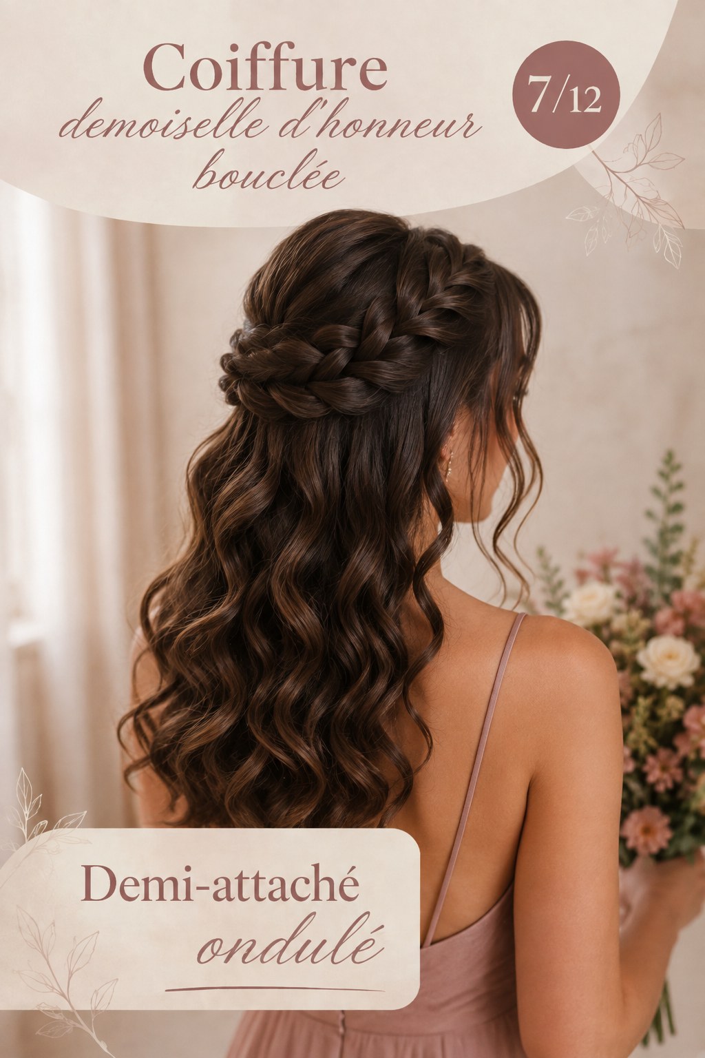 Coiffure demoiselle d'honneur bouclée en demi-attaché ondulé façon simple et élégante