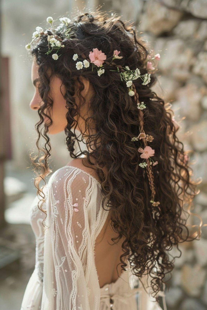 Coiffure mariage cheveux bouclés