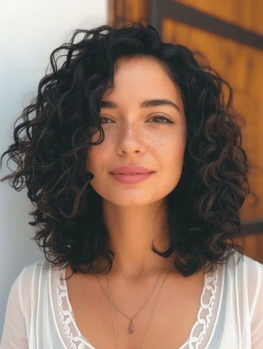 Coiffure mi-longue cheveux bouclés