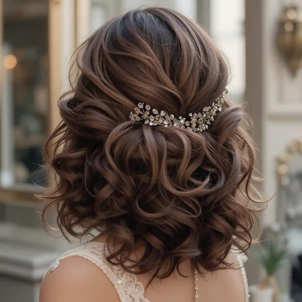 Coiffure mariage cheveux bouclés mi longs