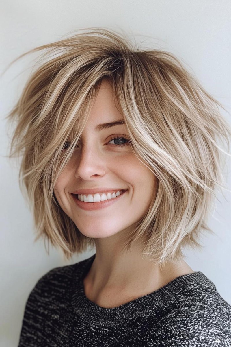 Carré shaggy mouvement cheveux fins