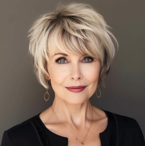 Coupe courte blonde élégante femme