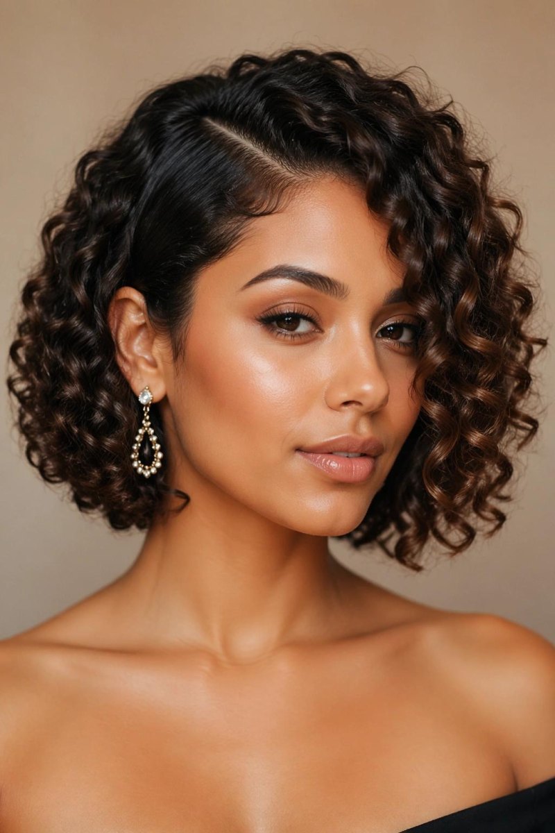 Raie côté cheveux bouclés courts