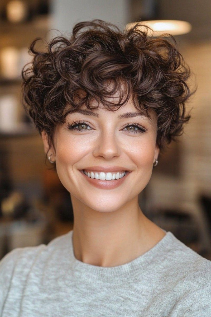 Volume dessus cheveux bouclés courts