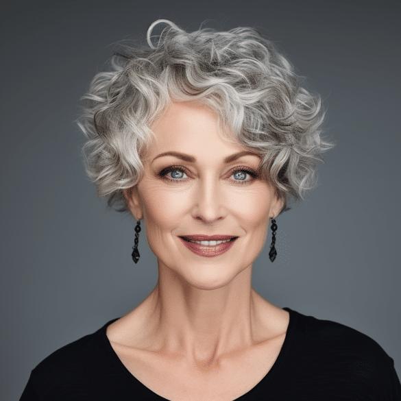 Cheveux bouclés courts femme mûre