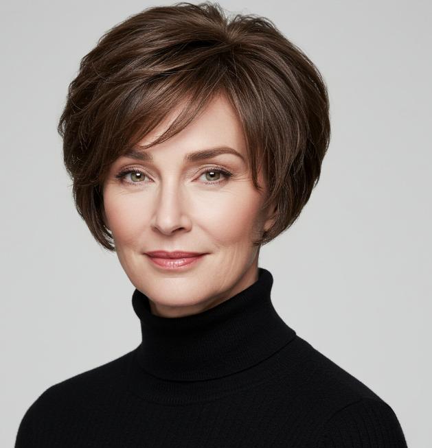 Coupe courte brune raffinée femme