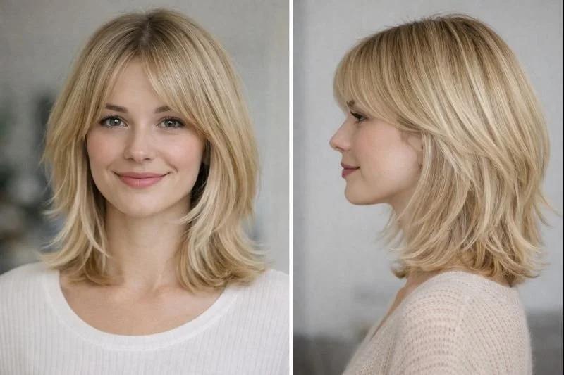 Cheveux fins coupe dégradée frange rideau
