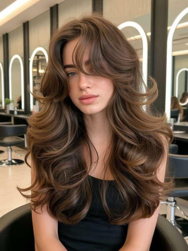 Dégradé long volume naturel frange