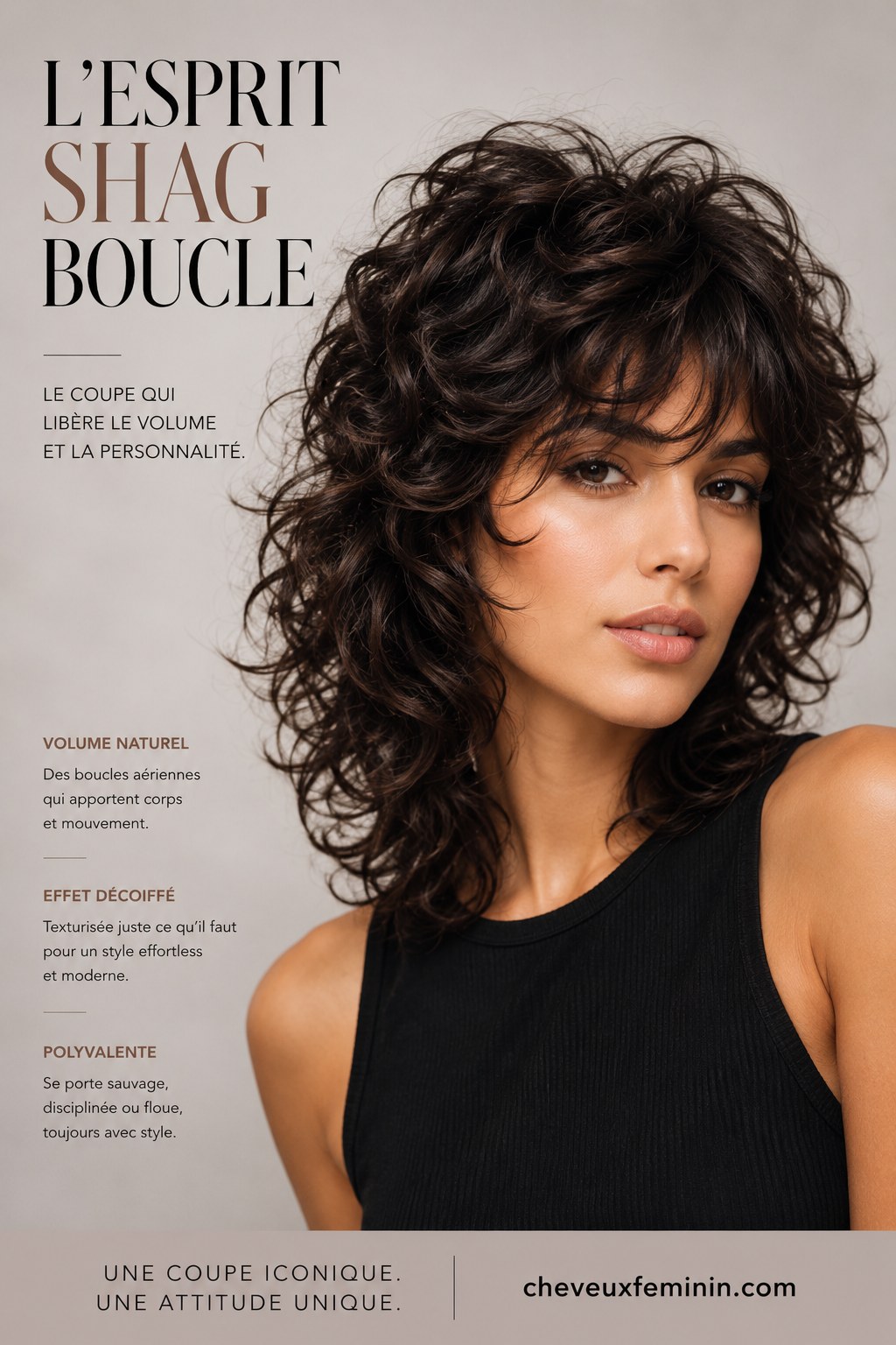 Shag bouclé dégradé qui libère le volume naturel et la texture des boucles