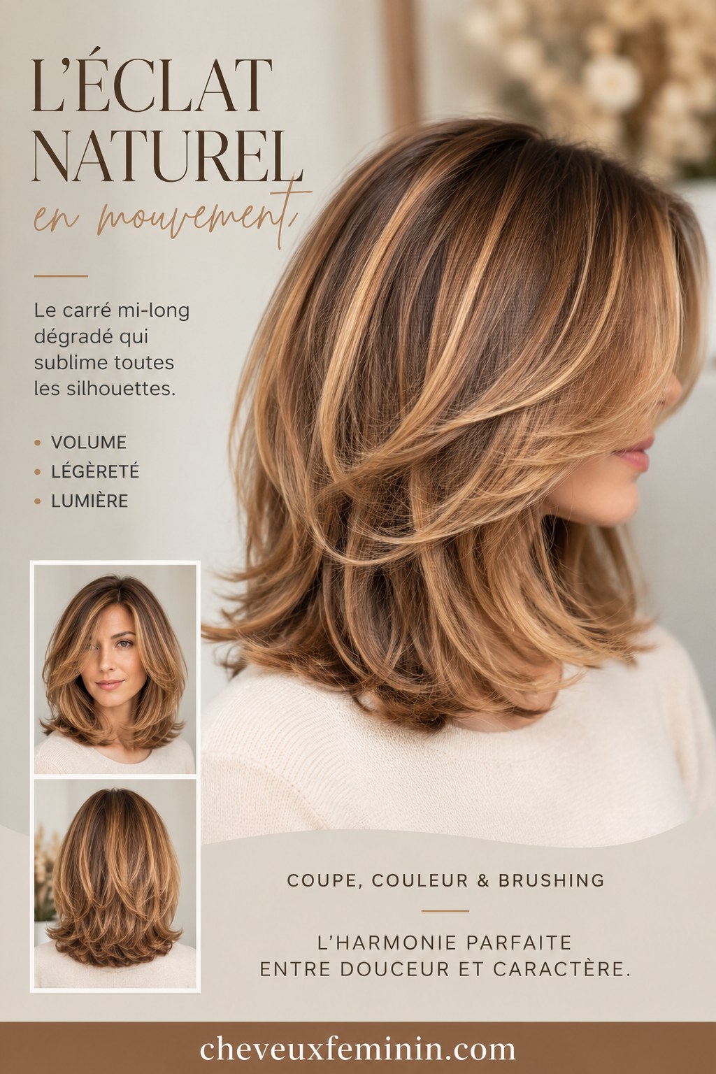 Carré mi-long dégradé en mouvement, volume et lumière pour sublimer toutes les silhouettes