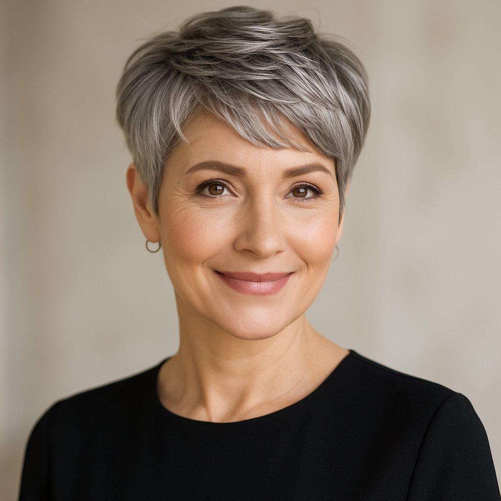 Coupe pixie courte femme visage lumineux