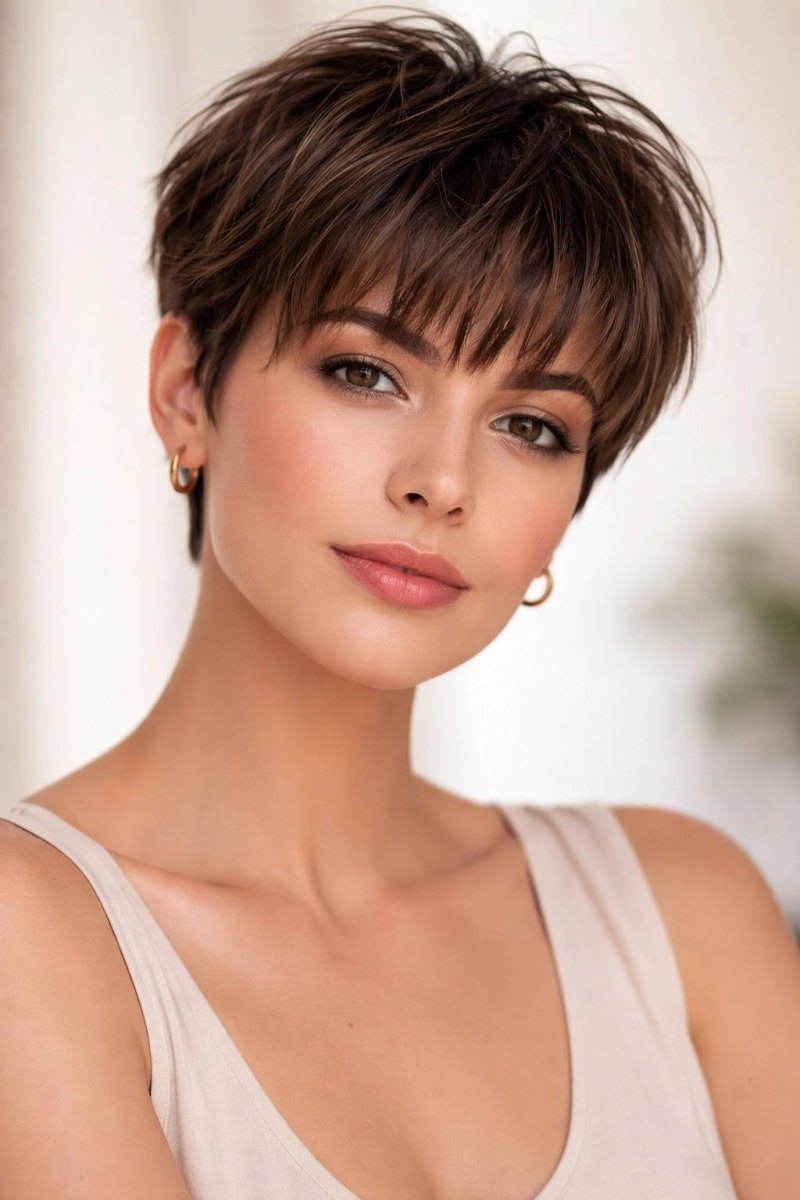 Pixie brune frange élégante
