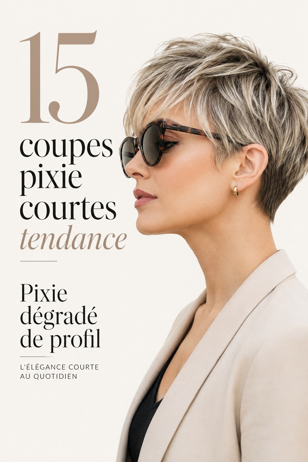 Coupe pixie courte tendance dégradée vue de profil avec frange balayée sur le côté