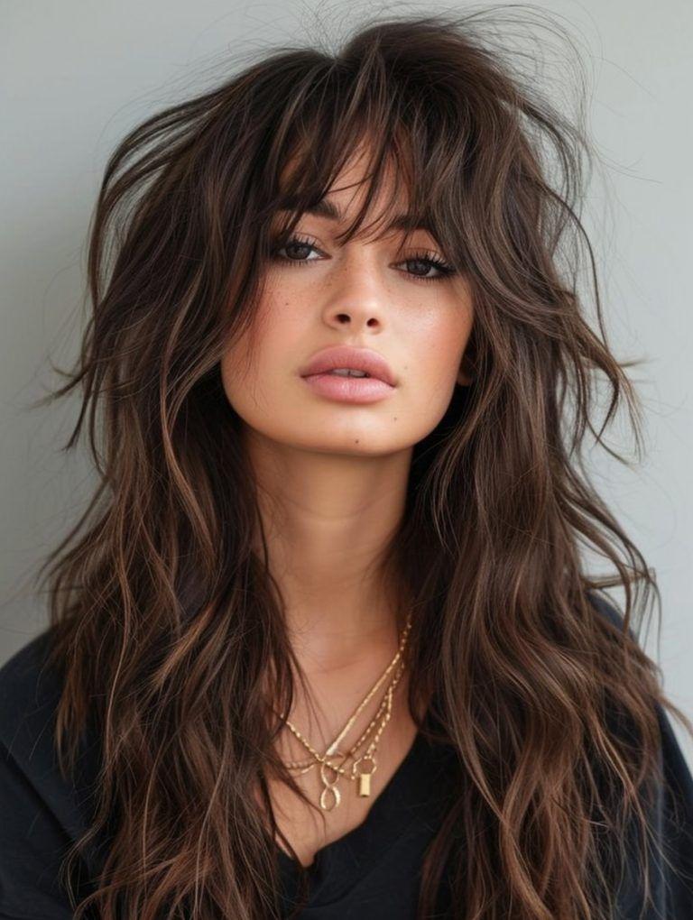 Long shag haircut avec bangs idées et inspirations