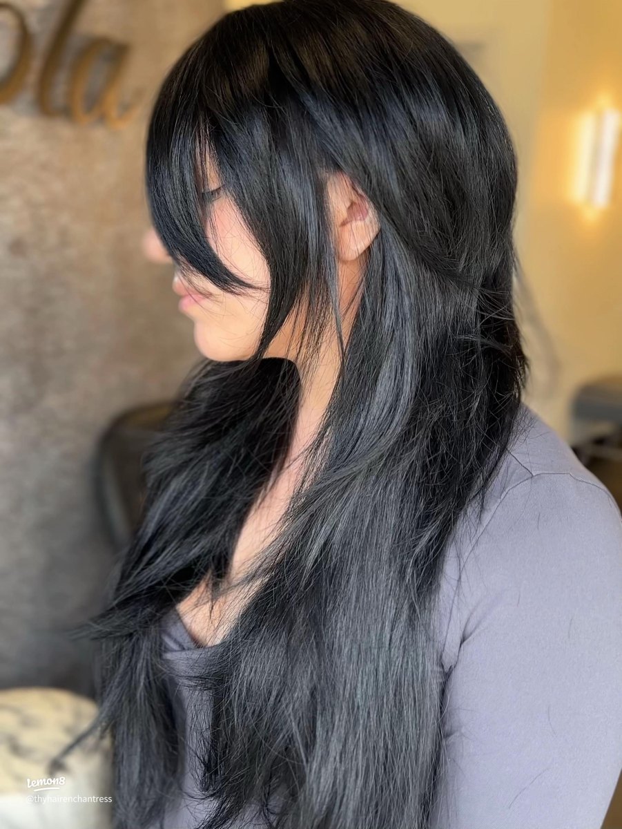 Wolf cut cheveux noirs longs idées et inspirations