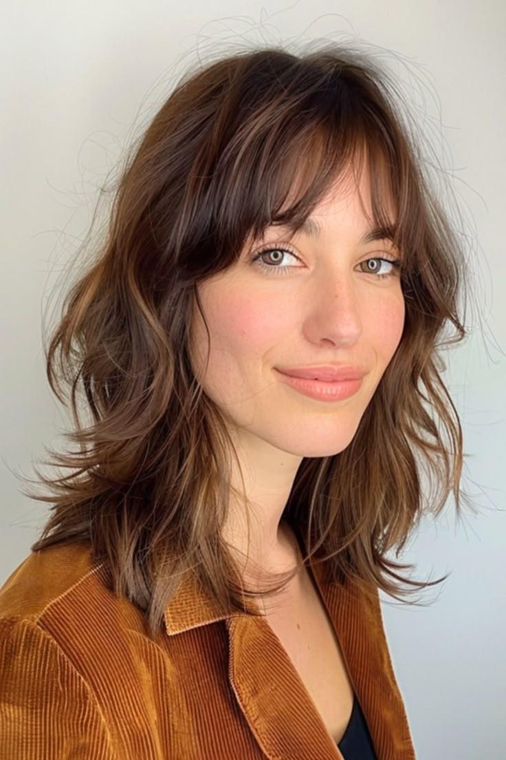 Wolf cut avec frange rideau