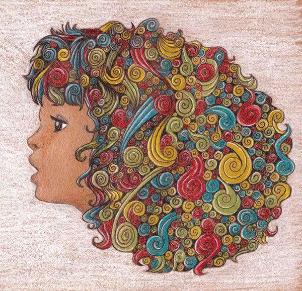 Coiffure bouclée originale dessin
